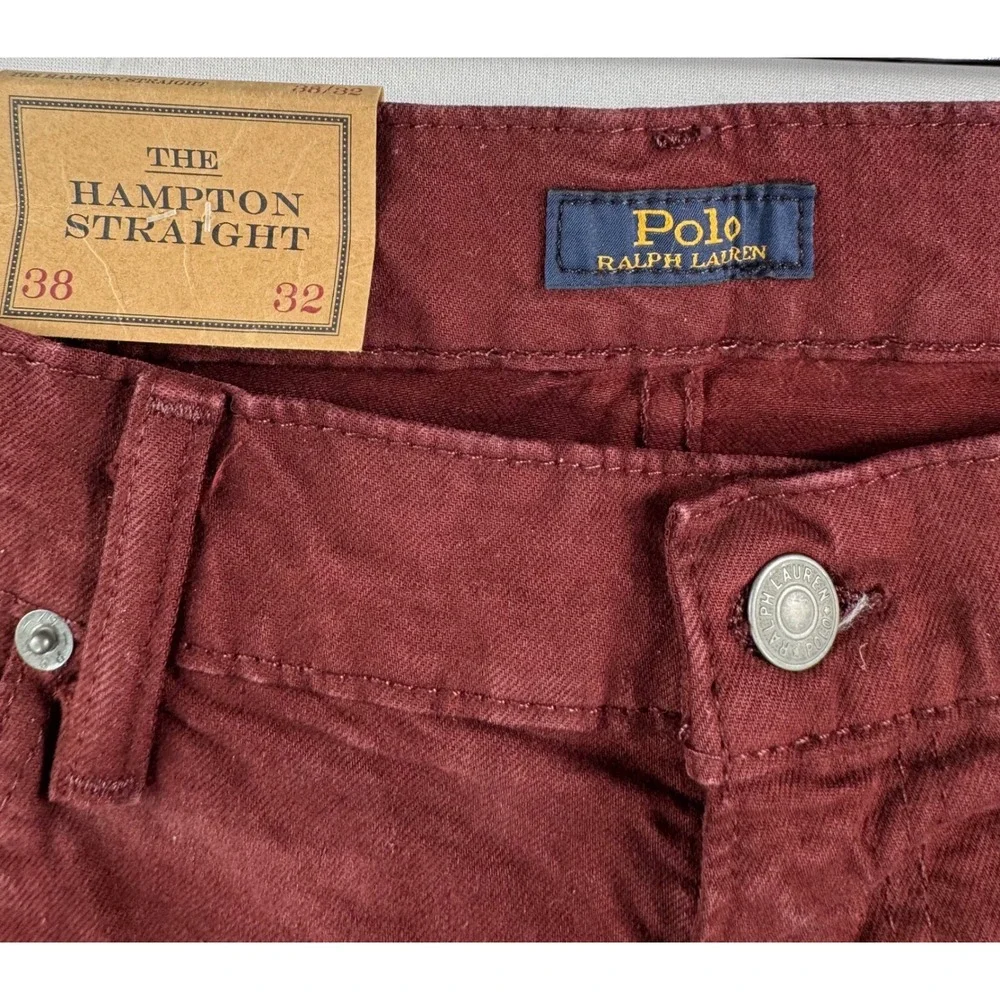 Polo Ralph Lauren Hampton Straight Mens 38x32 Burgundy Garment Dyed Jeans